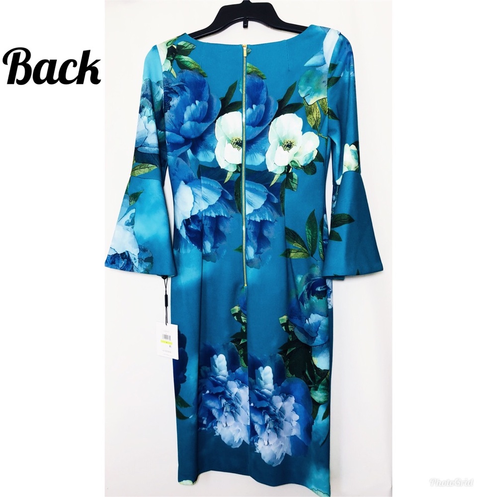 Sold Calvin Klein Floral Bell Sleeve Sheath Dress - Picture 4 of 8